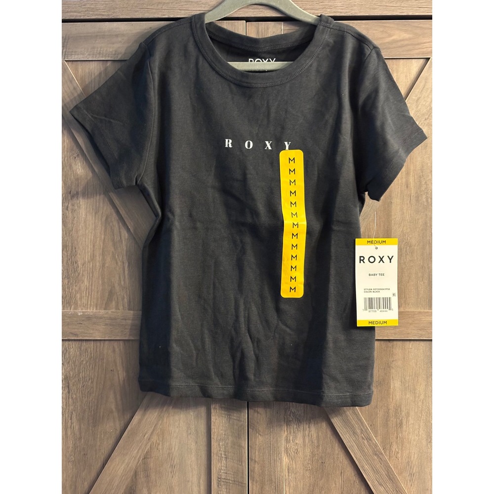 Roxy Baby Tee Black Short Sleeve Crew Neck Logo Graphic T-Shirt Medium RZ7205DAY